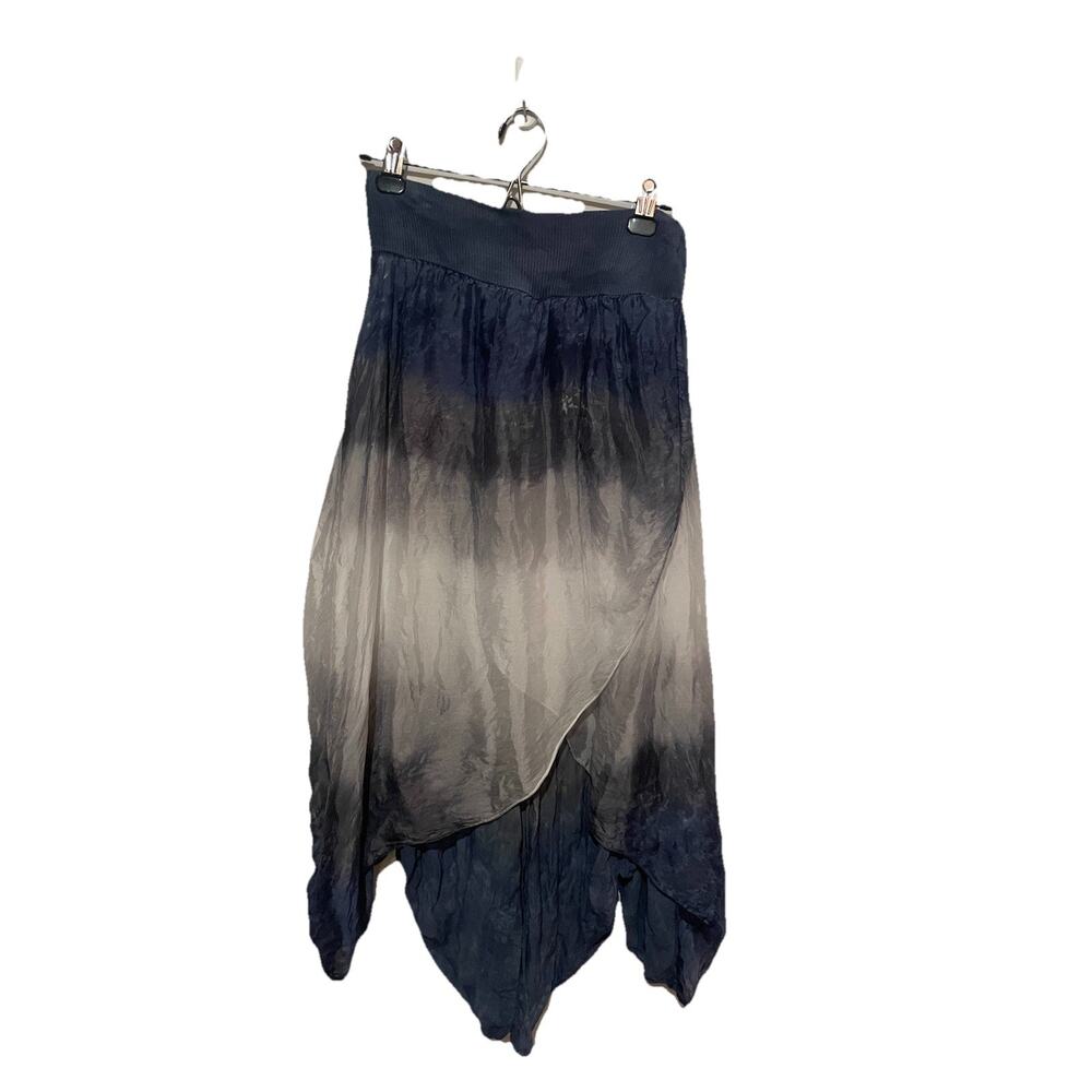 Made In Italy Silky Blue/Gray Dip Dye Palazzo Wrap Pants Soft‎ Stretchy Waist￼